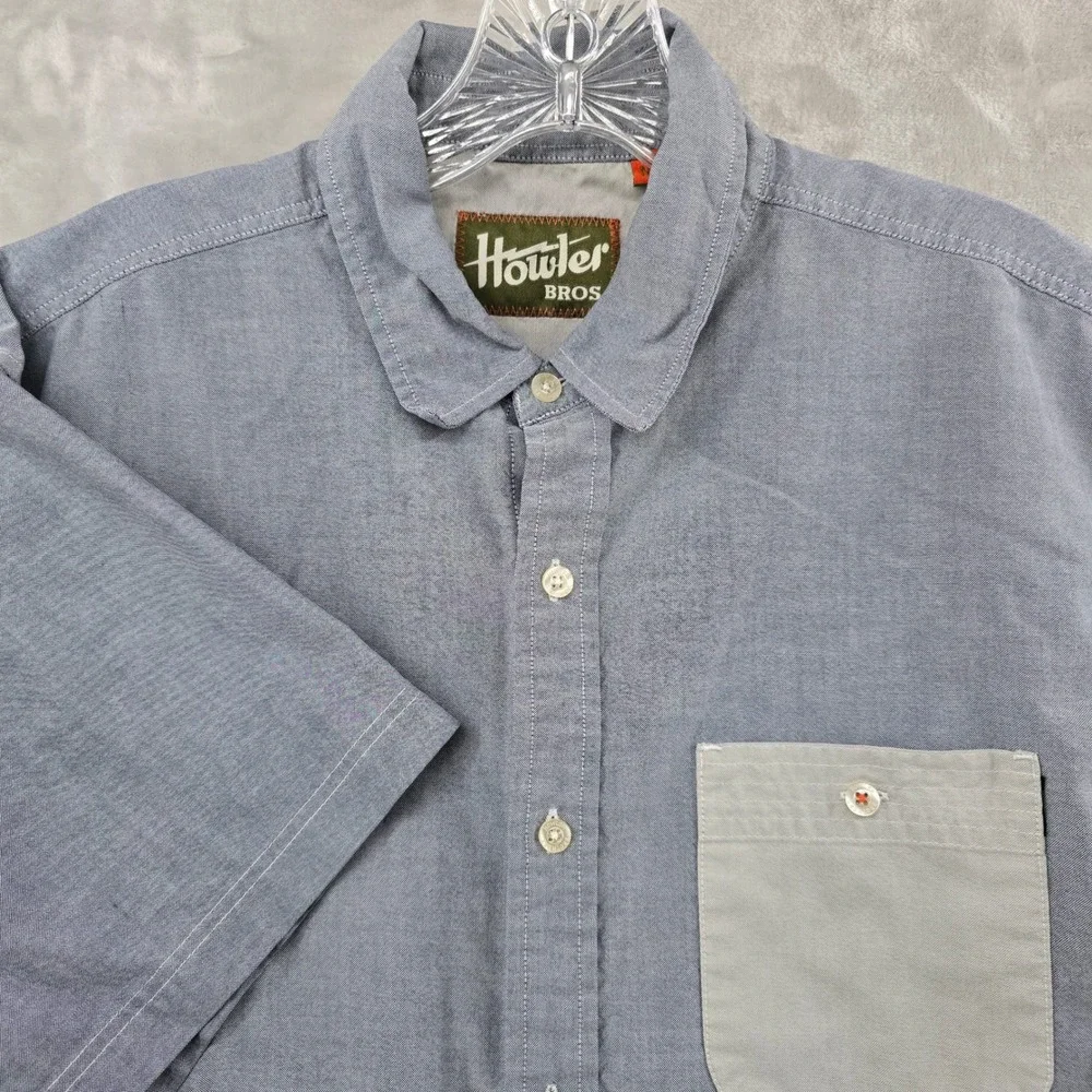 Howler Bros Button Up Shirt Mens Medium Blue Short Sleeve Pocket‎